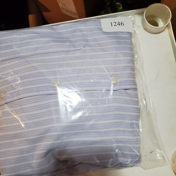 Neiman Marcus Shirt Mens Sz 17 34/35 Blue Striped 100% Cotton Dress Button Up - Picture 9 of 9